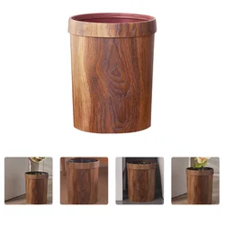 Wood Grain Trash Can Garbage Container Simple Basket with Lid Car Decor Rubbish Holder for Home Cover Uncovered Waste Bin