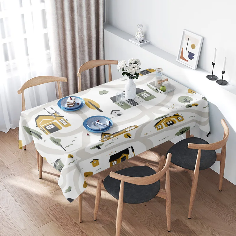 

Уютная скатерть для домашнего декора с пастельным принтом дома для украшения столовой, 100% хлопок