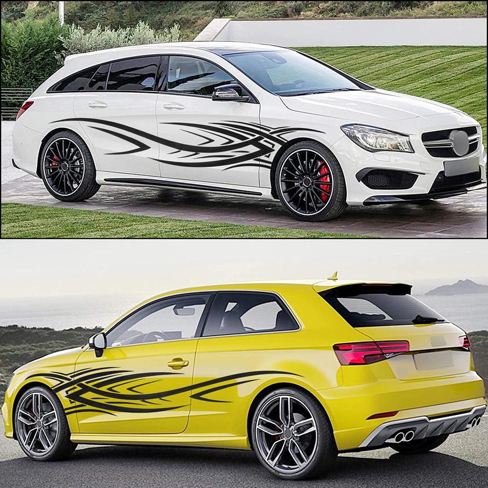 Stripe Decal Car Side Stickers 2PCS sET Black Part Racing Sports Set Truck Viny Accessories Car Body  Stripe Decal