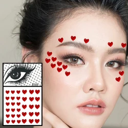 Rotes Herz Gesicht Schmuck temporäre Tattoos Auge Stirn Diamanten Juwelen Make-up Aufkleber funkeln Wasser tropfen Edelsteine Nail Art Festival