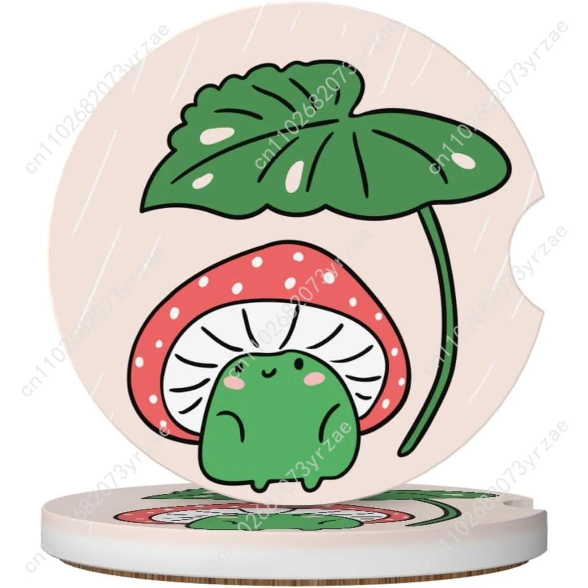

Cartoon Mushroom Frog Car Coasters 2pcs Absorbent Anti Slip Car Coasters Scalding Waterproof Easy Clean Car Interior Accessories