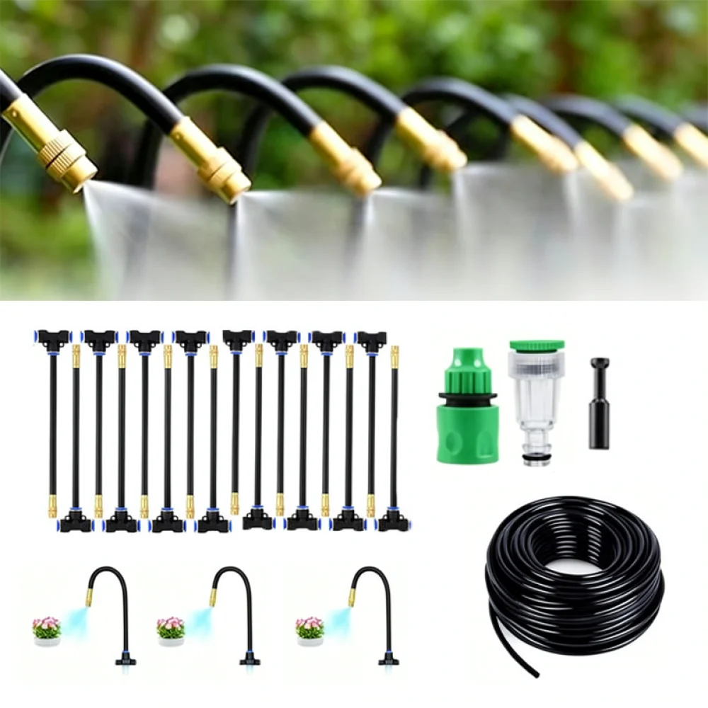 Garden Misting Watering System Flexible Adjustable Spray Head For Patio Greenhouse Plant Irrigation Cooling Equipment