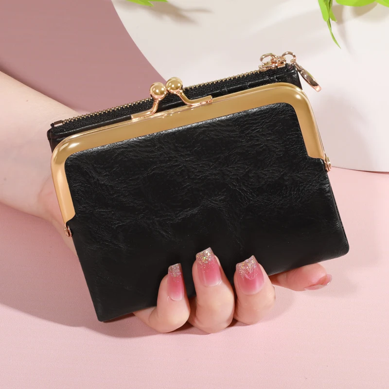 

Retro chic women's wallet - anti-theft, multi card slot card bag, zipper and buckle closure, compact and stylish coin purse
