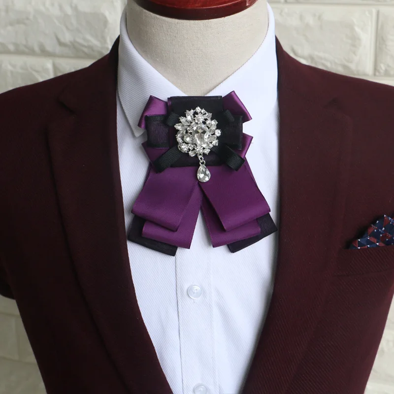 Handmade British Style New Diamond Collars Navy Bow Ties for Men Wedding Groomsman Bowtie Necktie Fashion Clothing Accessories