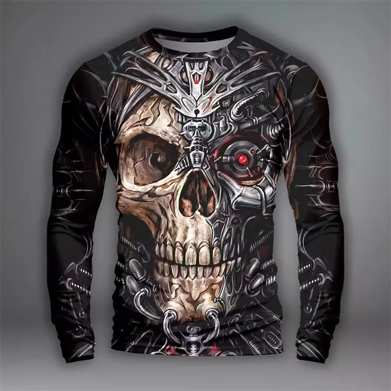 Skeleton Pattern Men's Horror T-Shirts Spring Autumn Long Sleeve 3D Skulls Printed Street Hip Hop Tee 6XL Plus Size Casual Tops
