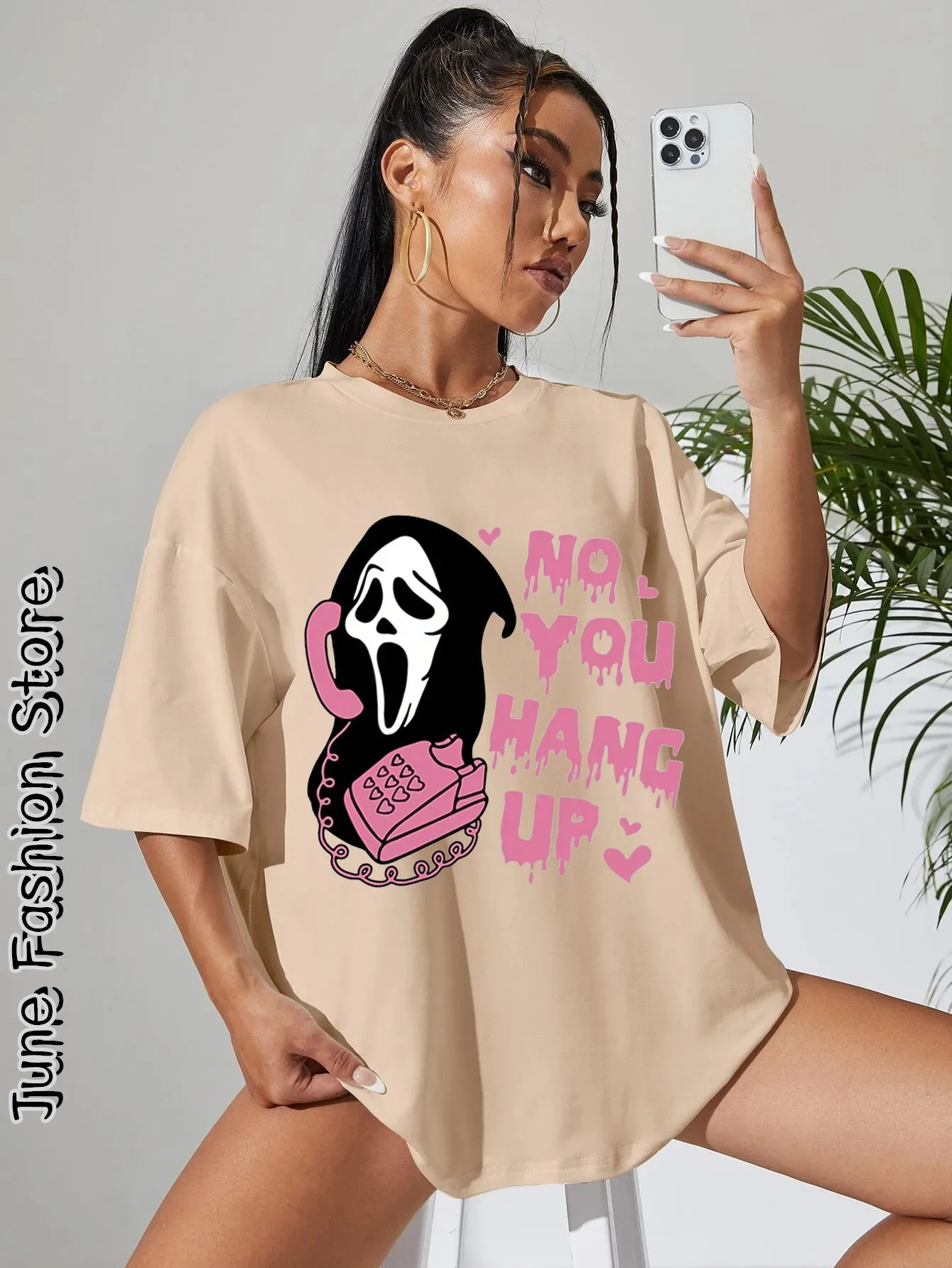 Summer Women Cute Cartoon Ghost T-Shirt Fashion Letter Short Sleeve Clothing Female Lovely Cotton Tops Tees Casual Streetwear