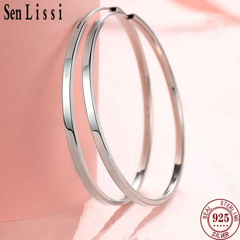 Senlissi - Nowa moda 18-karatowe pozłacane kolczyki kółka dla kobiet 925 Sterling Silver Kolczyk Cерьги Kольца Biżuteria Prezent dla dziewczyny