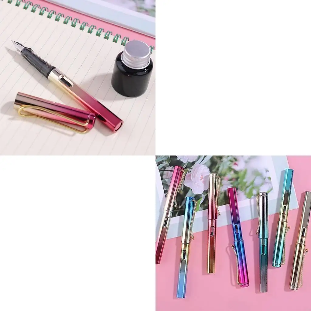 Fountain Pen Metallic Color Pen Body Piston-Filled Visible Window 0.5mm for Iridium Nib for Kid Practici