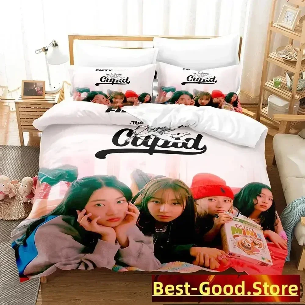 Juego de Ropa de Cama KPOP FIFTY FIFTY Merch Cupid Album, Funda de Edredón, Sábana, Funda de Almohada Estampada, Edredón para Cama Matrimonial, Queen, King Size