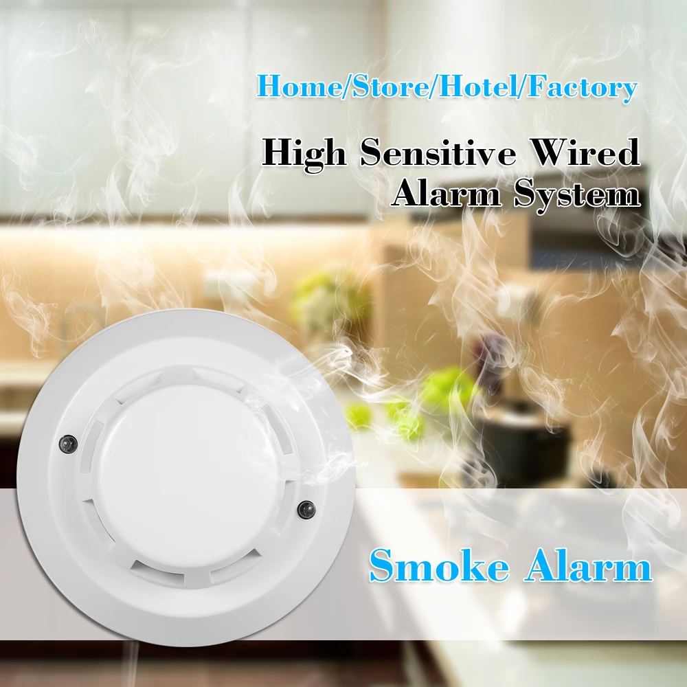 Wired Photoelectric Smoke Detector High Sensitive Alarm Sensor Anti Burning Connect to Wired Zone for Home/Store/Hotel/Factory