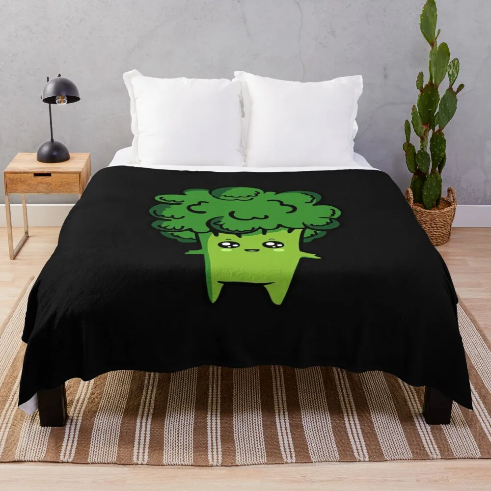 Broccoli Kawaii Anime Aesthetic Funny Japanese Food Art Throw Blanket Stuffeds heavy to sleep Decoratives Blankets