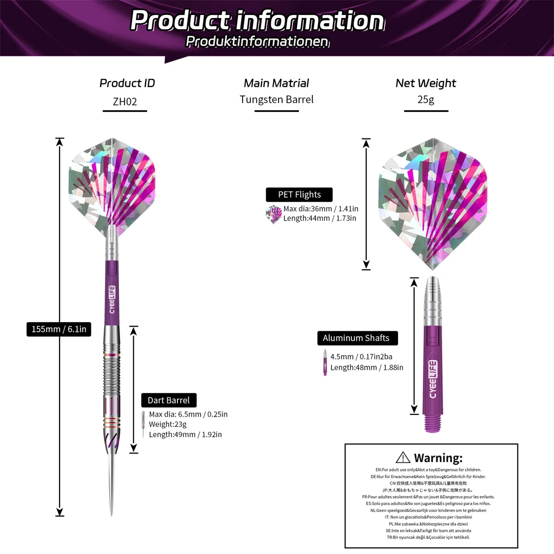 CyeeLife 23g hard tungsten steel dart (total weight 25g) 90% tungsten steel professional competition dart