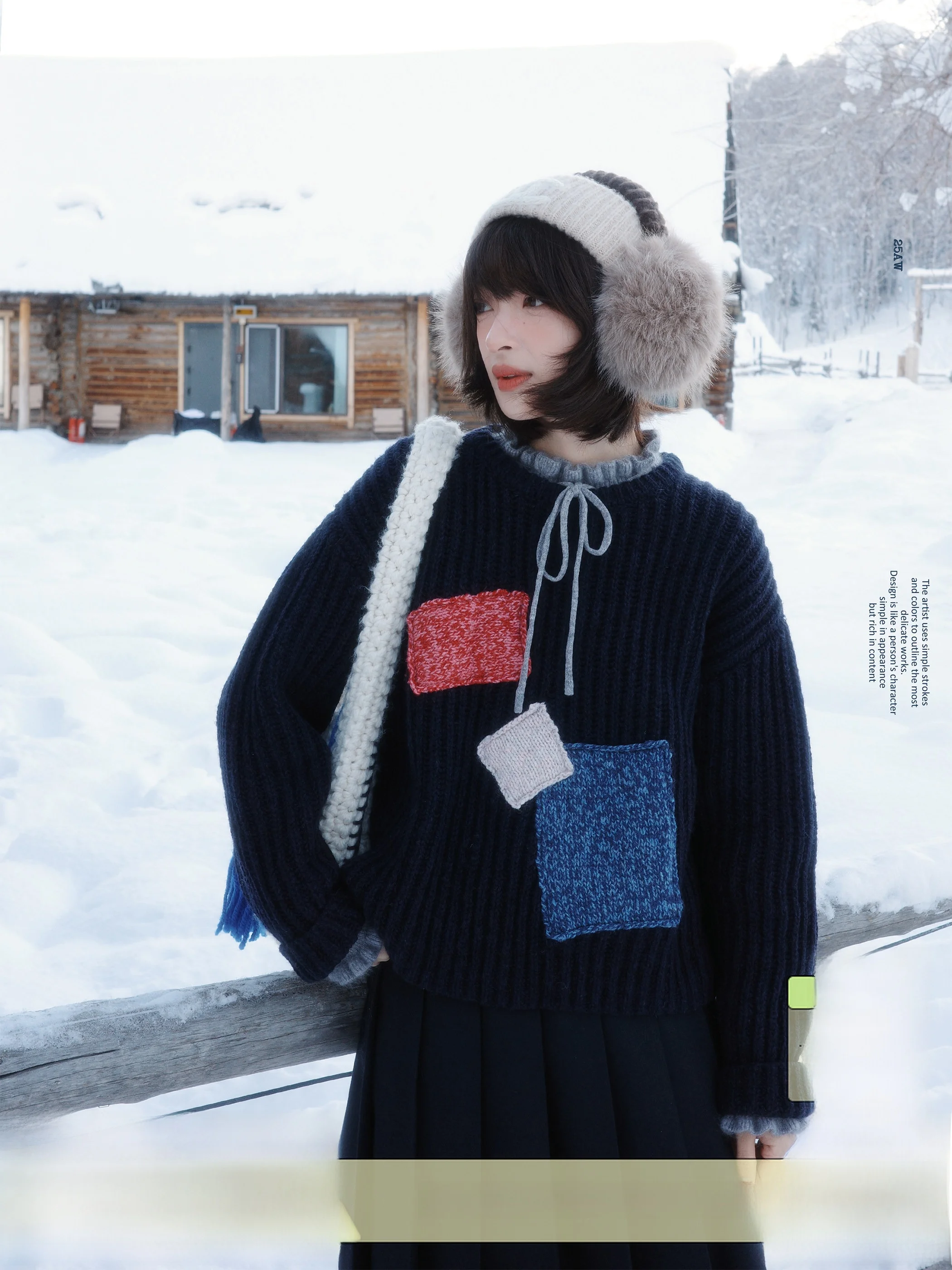 

Loose Fit Woolen Sweater Women's round Ne Patchwork Knitted Warm Casual Vintage Sle Summer Belta 00% Camere