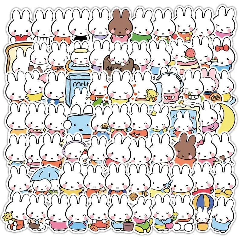 100pcs/set Miffy Rabbit Stickers Cartoon Cute Decoration Planner Book Refrigerator Water Bottle Notebook Waterproof Stickers