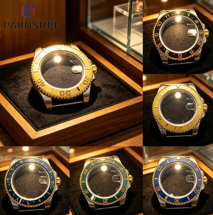 

40 mm men's case Sapphire glass for NH35 movement Men's water-resistant case Gold and silver combination case 120 clicks