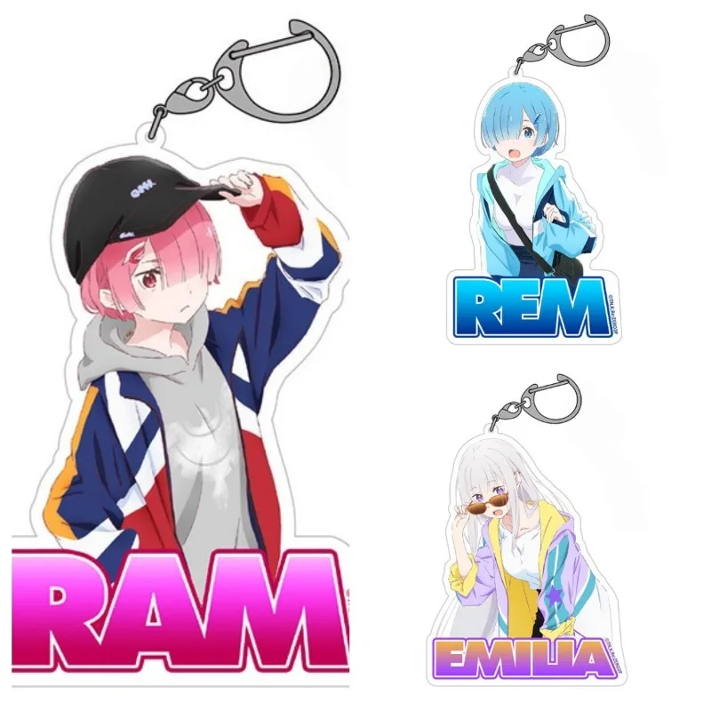 Ram Anime Emilia KeyChain Re:ZERO -Starting Life in Another World Men Key Chain for Women Cartoon Figure Acrylic Keyring Gifts