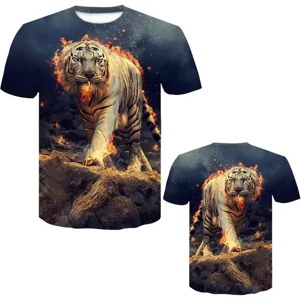 New Adult Men's Children's 3d Tiger Print Animal Print Short Sleeve T-shirt Hip Hop Harajuku Street Style Sports Thin Top