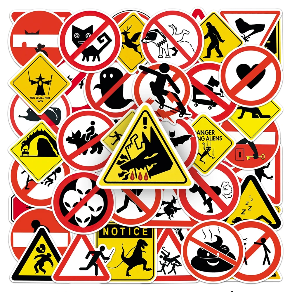 10/30/50pcs Funny Warning Cartoon Stickers Danger Banning Sign Reminder Decals Waterproof DIY Laptop Phone Case Bike