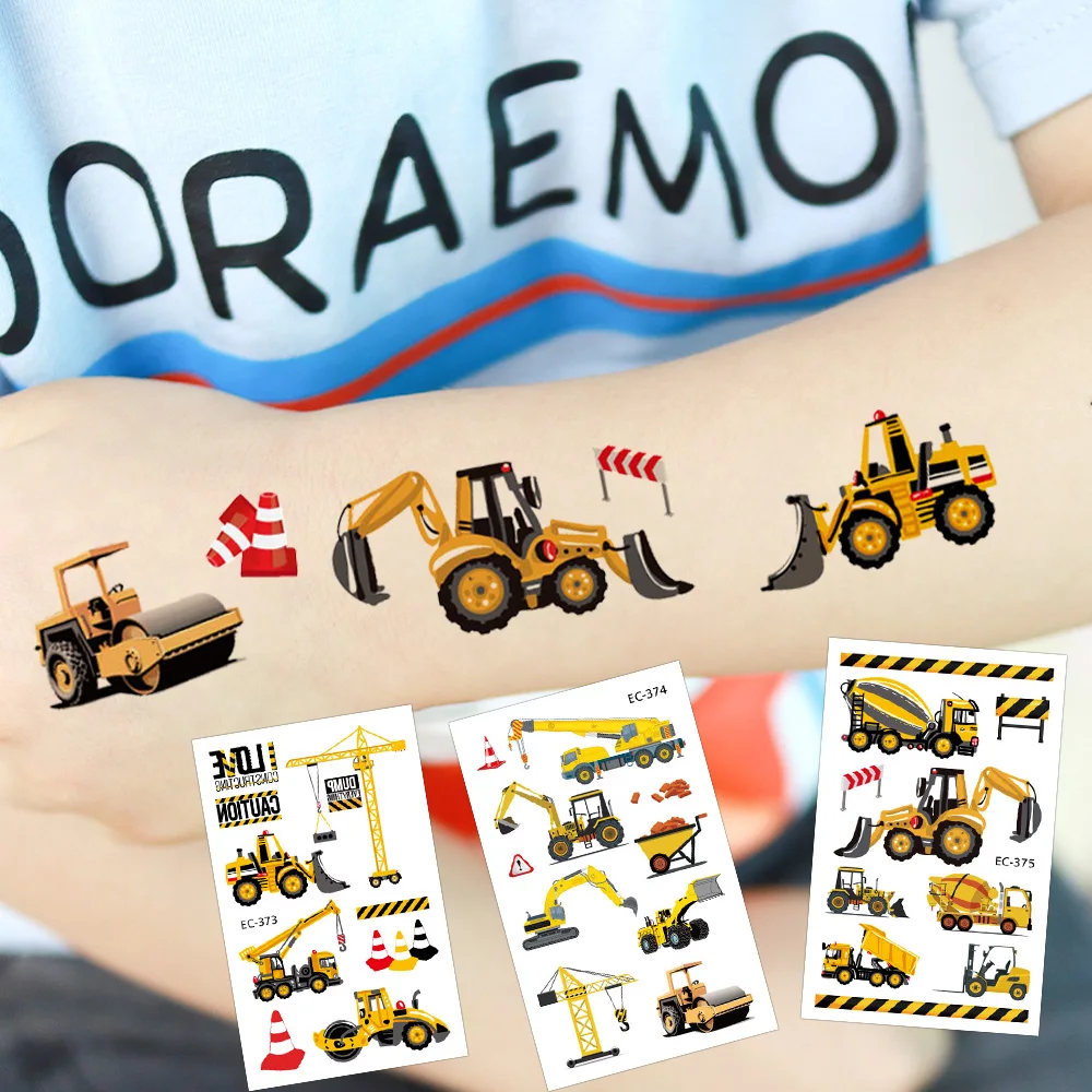 10 Pieces of Construction Vehicle Tattoo Stickers, Featuring Designs of Construction Cranes, Bulldozers, Excavators, and Other Construction Vehicles; Small Gifts for Construction Site Themed Parties, Birthday Party Decorations, Gift Bag Fillers, Christmas Stocking Stuffer Gifts