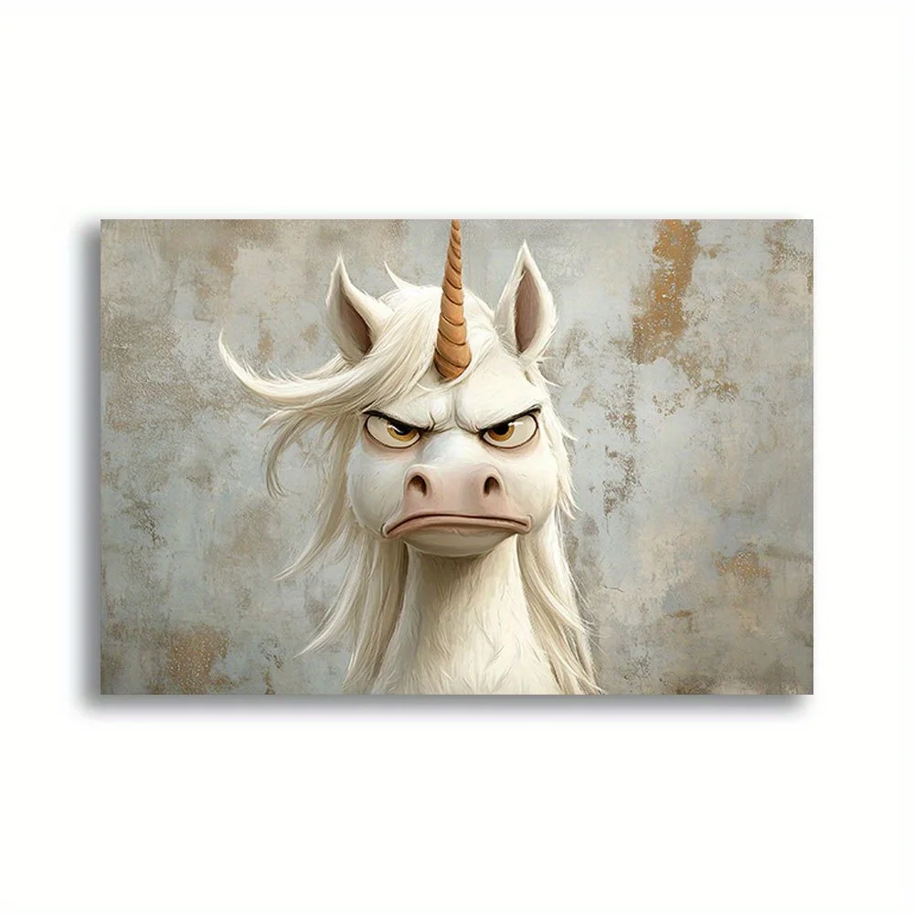 

1 Canvas Painting with Wooden Frame, Ready to Hang, Playful and Fashionable Unicorn Canvas Art Print, Bright Cartoon Design
