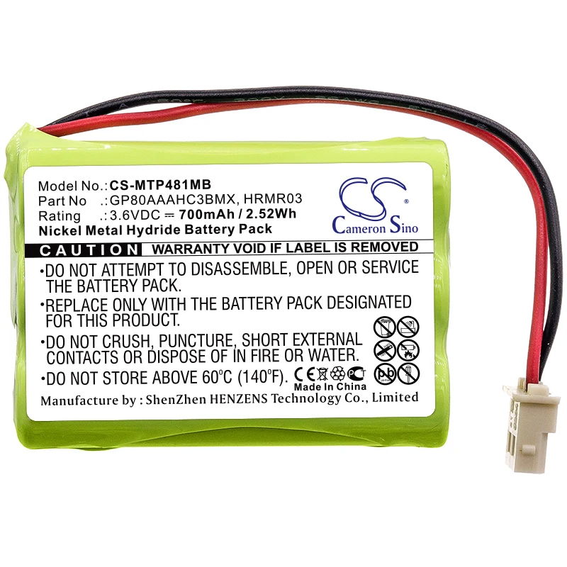 

GreenBatteryPower CameronSino 700mAh 3.6V 2.52Wh BabyPhone Ni-MH Battery for Motorola HRMR03, GP80AAAHC3BMX,Fisher-Price M6163