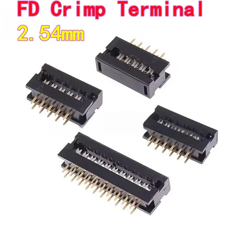 10PCS FD Crimp Terminal, FD Plug Flat Cable Header 6P-50P DC4 2.54mm, PCB Mount Connector