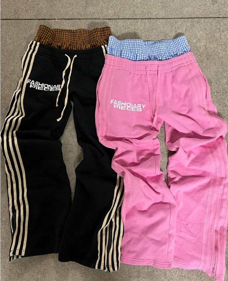 Pantalones holgados rectos Y2K Harajuku para hombres y mujeres, pantalones a rayas, pantalones casuales de gran tamaño, de Hip Hop Joggers, pantalones de tiro bajo, ropa de calle