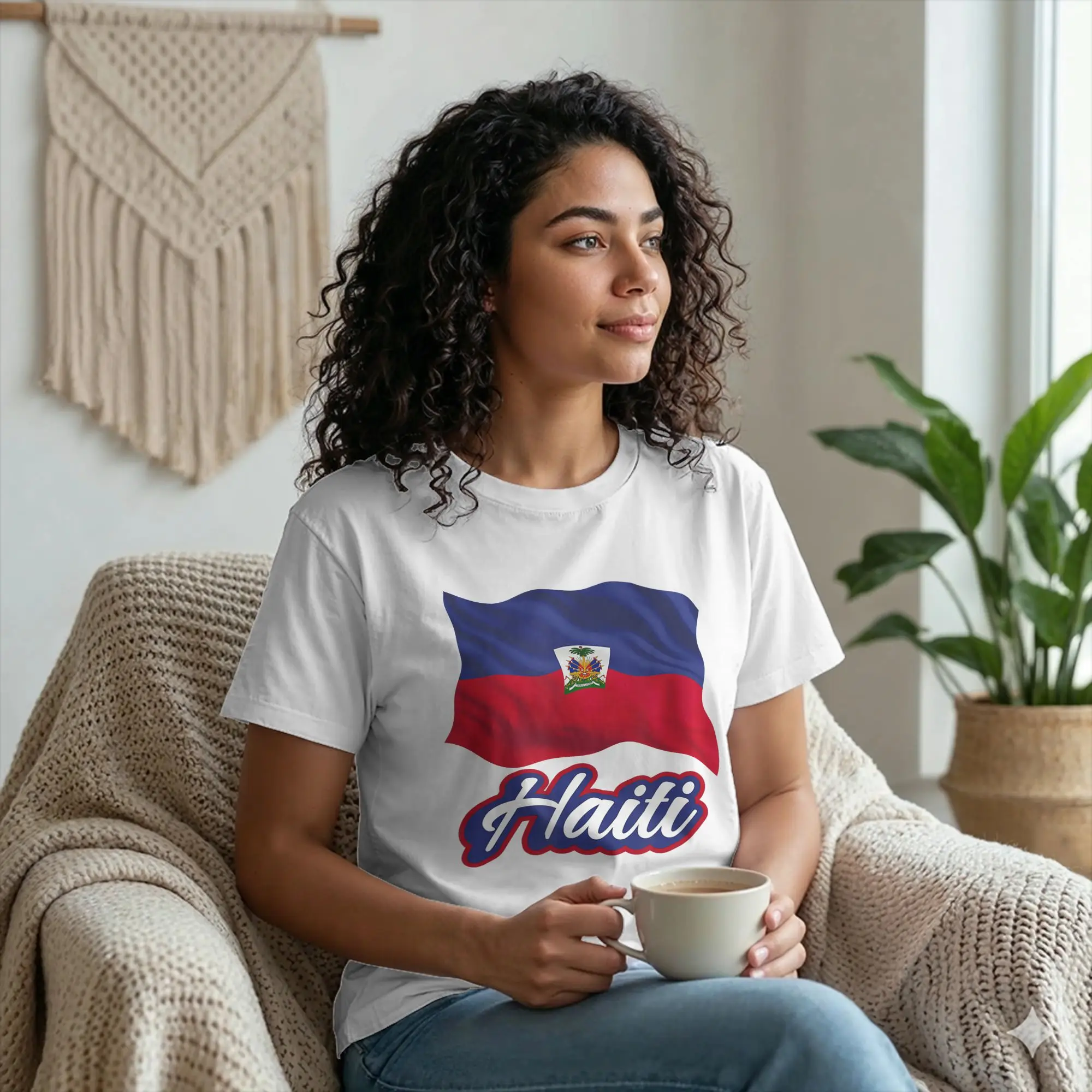 Herren-T-Shirt mit Haitianischer Flagge, Patriotisches T-Shirt der Republik Haiti, Reine Baumwolle, Lässiges Kurzarm-Shirt mit Rundhalsausschnitt, Übergrößen-T-Shirts