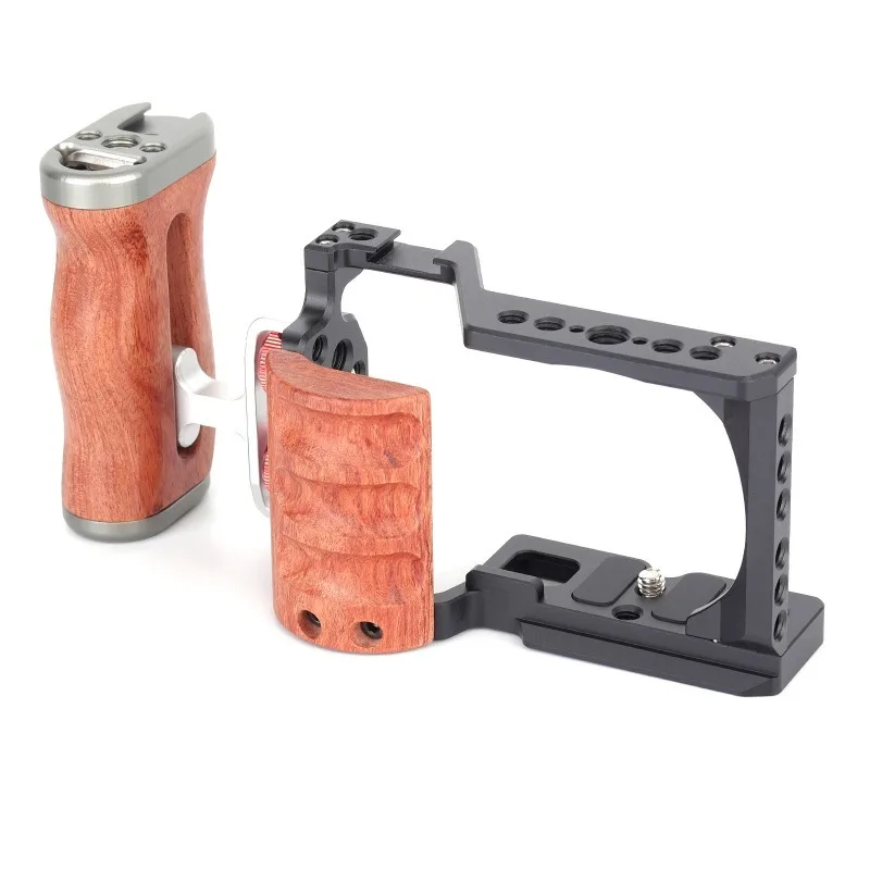 

For Sony ZV-E10 Cage Camera with Wooden Handle Cold Shoe Rabbit Cage Support Bracket Stabilizer Video Led Microphone Tripod