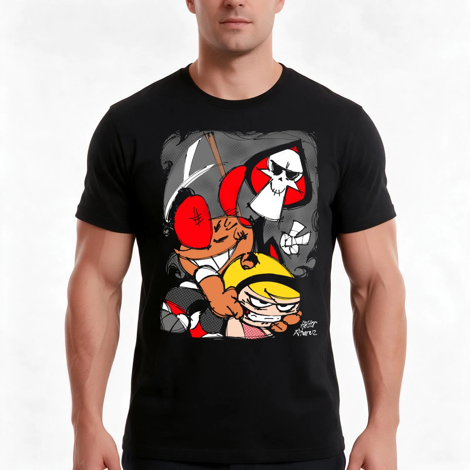 the grim adventures of billy and mandy T-Shirt, Summer Casual Cotton Tee, Oversized Streetwear Tops, Vintage Graphic Print