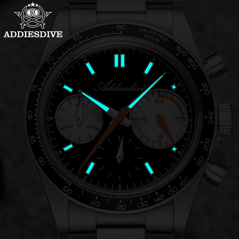 ADDIESDIVE High Quality Quartz Watch Domed Glass BWG9 Luminous 100m Waterproof Chronograph Color Blocking Casual Watches New