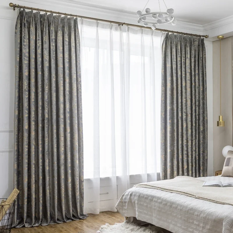 Neue einfache amerikanische Luxus vorhänge für Wohnzimmer Schlafzimmer Villa moderne hochwertige Graugold Samt Stoff heißes Gold strukturiert