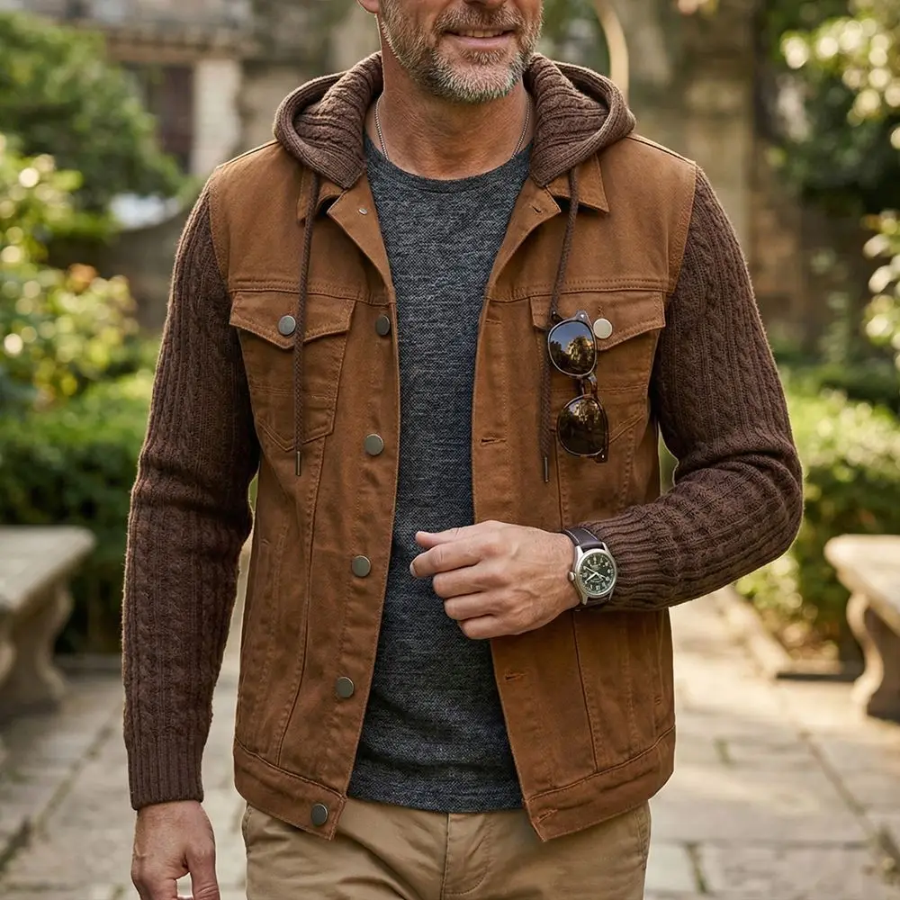 Men's Hooded Casual Jacket Patchwork Multi Pocket Vintage Outwear Coats Male Trend Streetwear Loose Jackets Fashion Cardigans