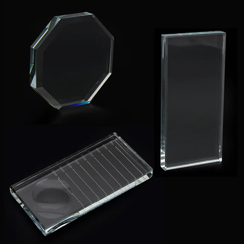 Supporto per colla per ciglia finte Cuscinetti per supporto per estensione ciglia per pallet con supporto per colla adesiva in vetro cristallo con marchio per zecche2026