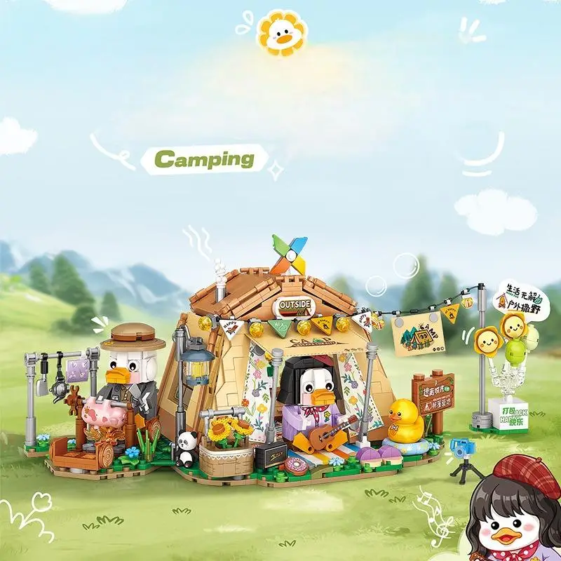 

DIY camping building block party tent canopy set road coffee cart assembled toys small particles holiday gifts