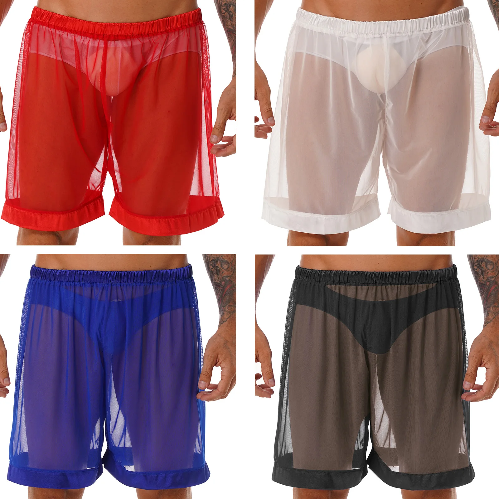 Shorts de pugilista solto masculino, lingerie masculina, roupa interior transparente, calção de banho lounge, verão