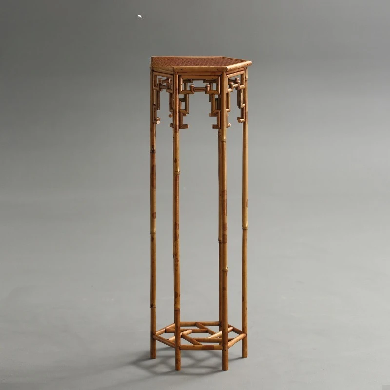 Flower stand, large lacquer handmade bamboo high orchid stand, flower few retro incense case bonsai stand