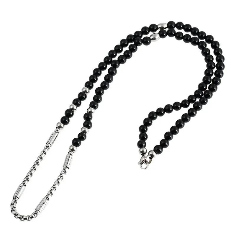 Men's Barber Pendant Necklace Stainless Steel Fashion Haircut Razor Shaver Necklace with Black Natural Stone Necklace 27inches