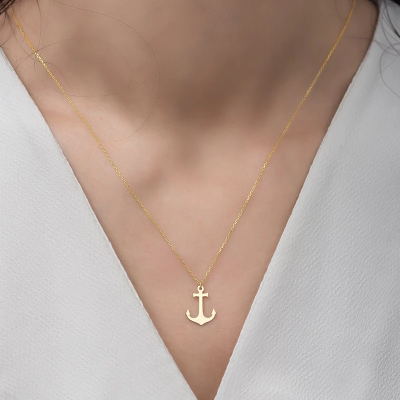 

Stainless Steel Necklace For Women Men Hip Hop Punk Geometric Sea Anchor Pendant Choker Jewelry Bijoux Party Minimalist Gifts