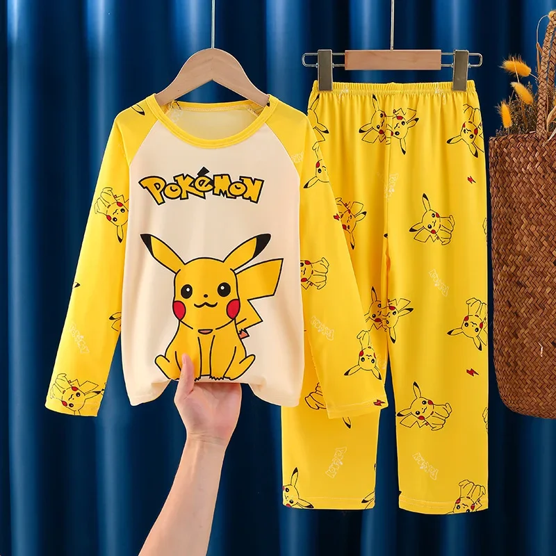 2pcs/set Pokemon Pikachu Kids Pyjamas Cute Cartoon Boys Girls Autumn Pajamas Sets Soft Home Clothing Children Holiday Gifts