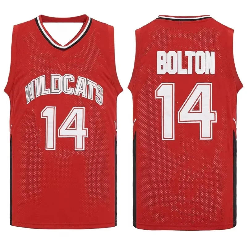 2026 Sommerfilm High School # 14 Troy Bolton Basketball-Trikot, Sportshirt, Cosplay, Herren-Partykostüme, Herren-Uniform, Tank-Top – Detail 6