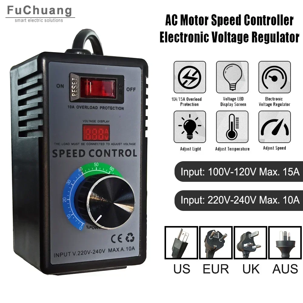 

Electronic voltage regulator 110V 220V AC Motor Speed Controller LED Temperature and Light Regulation with CN US EUR UK AUS plug