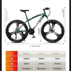 Carbon Steel Bicycle 24 Inch Off-road Speed Mountain Bike Men's Outdoor Sports Road Bike Student Bicycle Double Disc Brake Bike