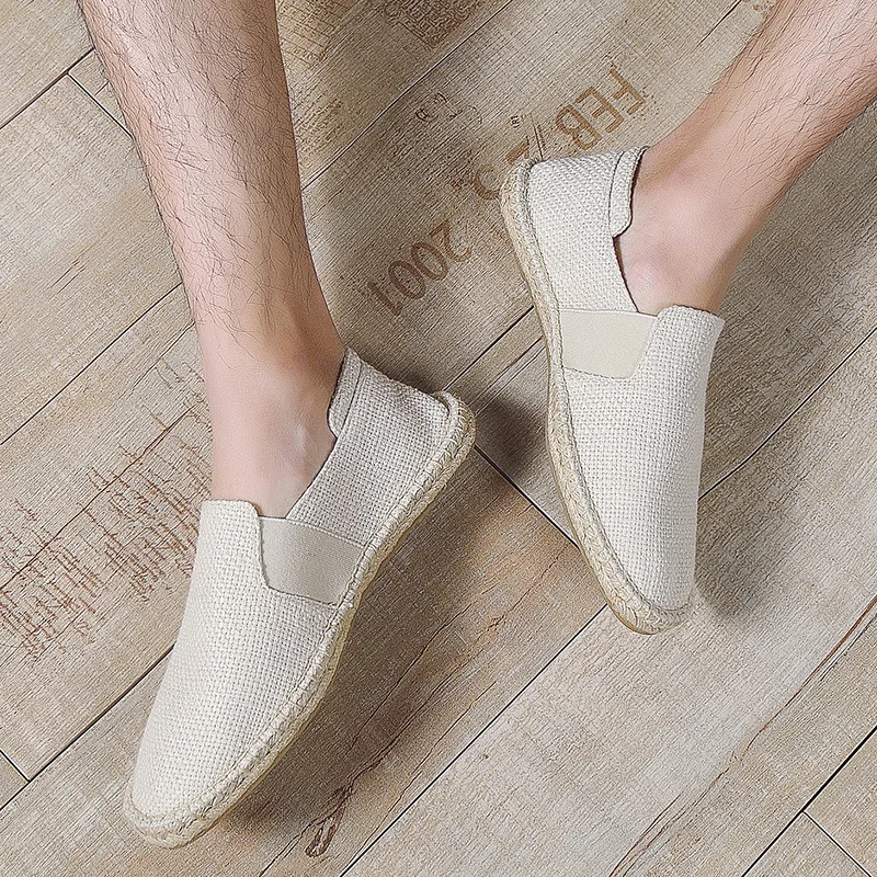 

Лето-Осенние мужские эспадрильи, парусиновая обувь, дышащая мужская повседневная обувь, обувь из конопли без шнуровки, мужская обувь на плоской подошве, мужская обувь