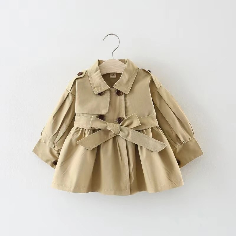 

0-4 Years Trench Coat England Style Jacket Girls Baby Fashion Cute Turndown Collar Kids Long Windbreaker Casual Outer Clothing