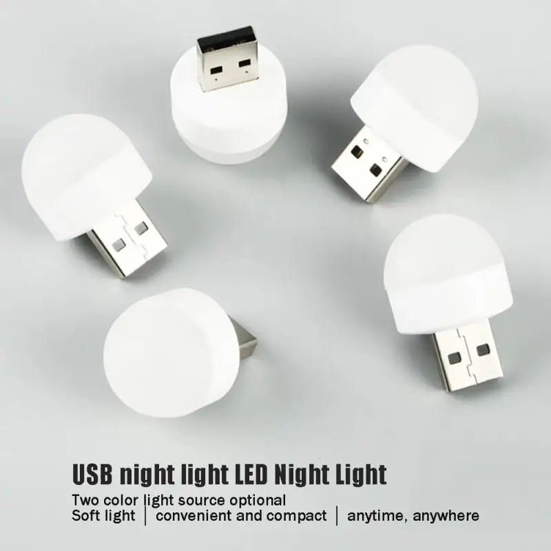 5-1PCS Mini USB Night Light Eye Protection Colorful Night Light Bulbs USB LED Night Lamp Bedroom Decoration Round Reading Lamp