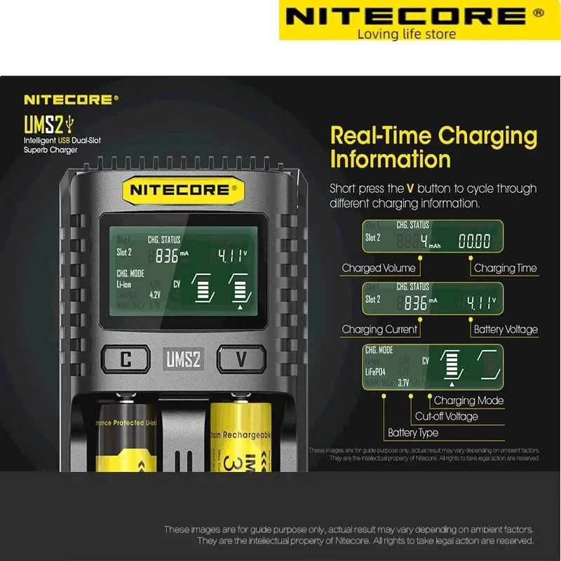 NITECORE battery charger UM2 UM4 UMS2 UMS4 intelligent USB dual slot fast charger 18650 21700 and other battery express chargers