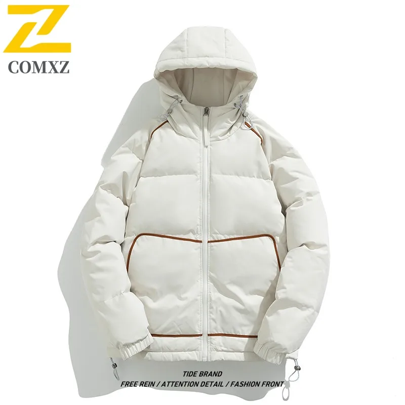 COMXZ Male Puffer Jacket Premium Hooded Collar Outdoor  Snow Ski Anti-Cold Down Coat White Duck Down Windproof Winter Wear