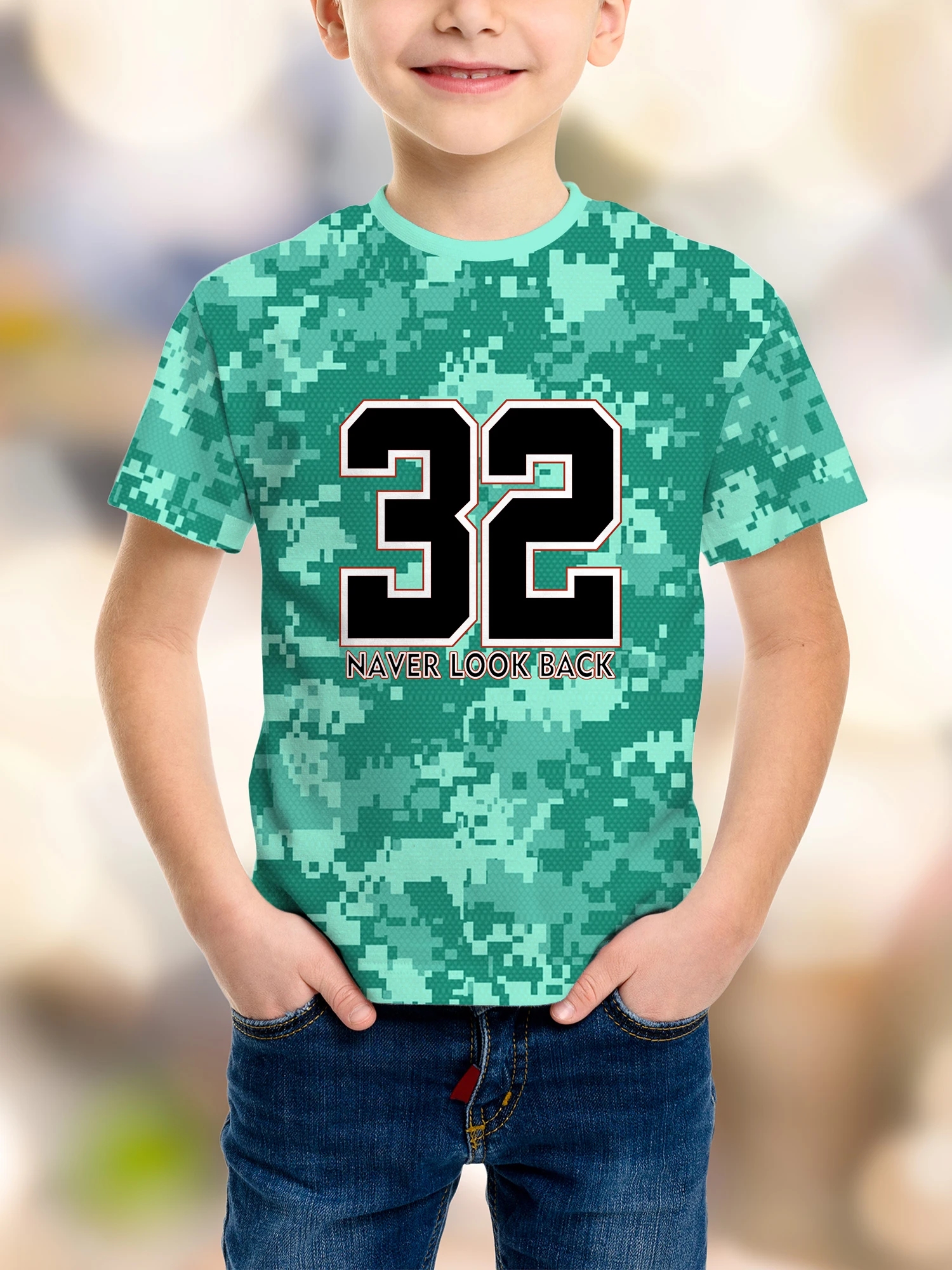 

Number graphic print round neck short sleeve T-shirt boys summer casual simple short sleeve T-shirt