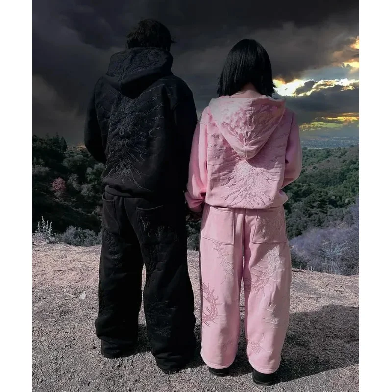 New 2025 Autumn Ghoul Embroidered Suit Street Harajuku Plus Velvet Warm Casual Y2k Hoodie Winter Clothes Women eqs9X